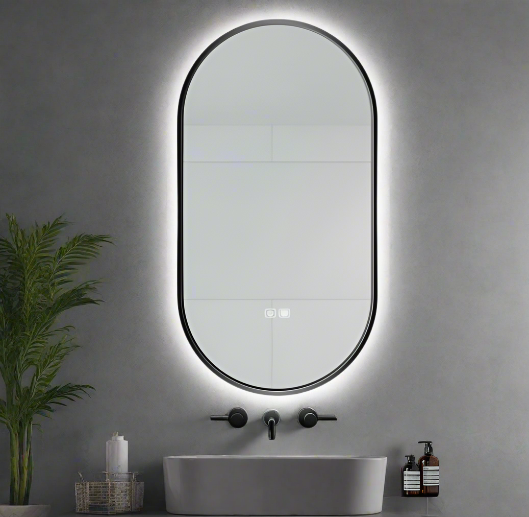 Premium Black frame Oval Capsule back light Smart LED Mirror anti-fog 3 mode lighting 600x1200mm