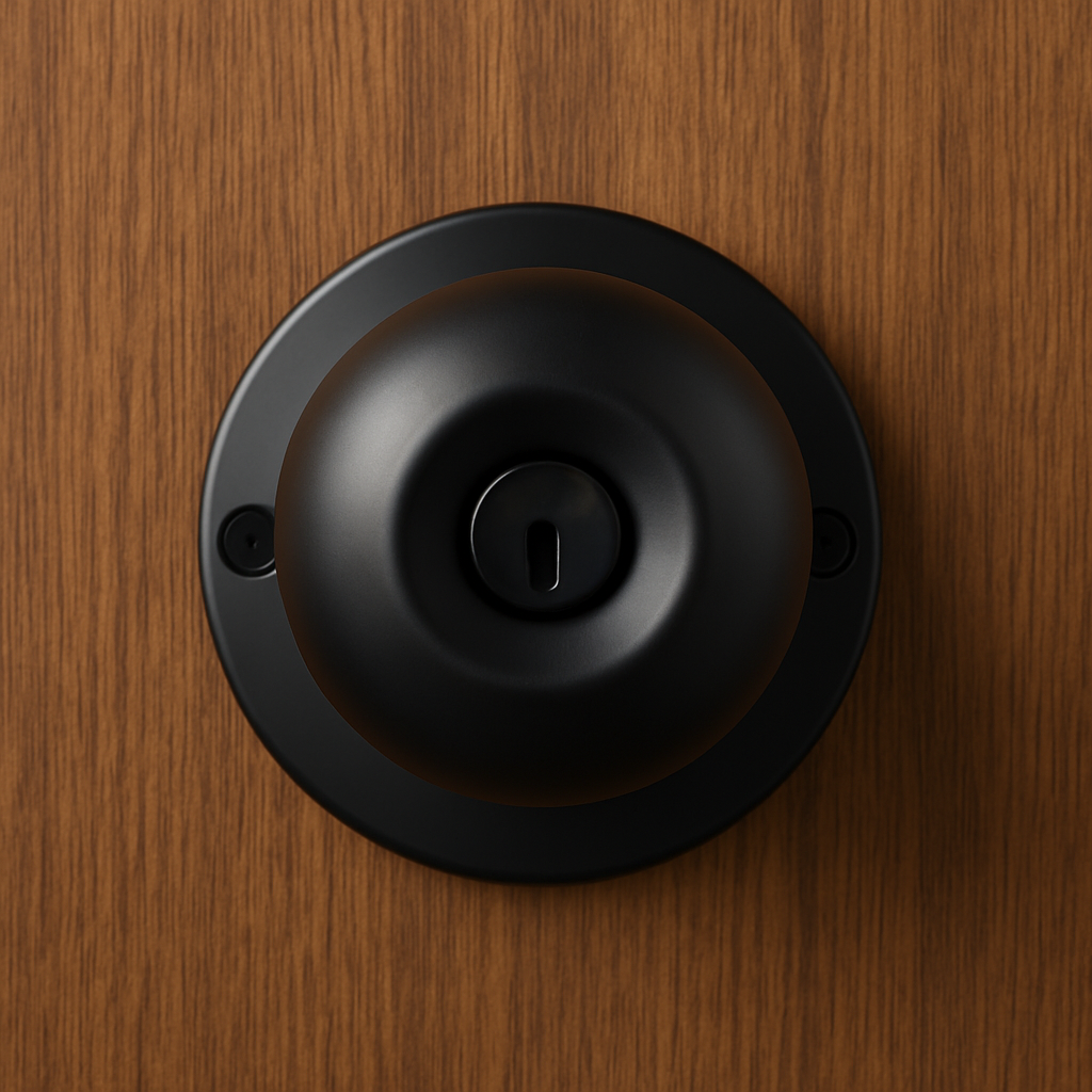 Black door handle on a wooden door