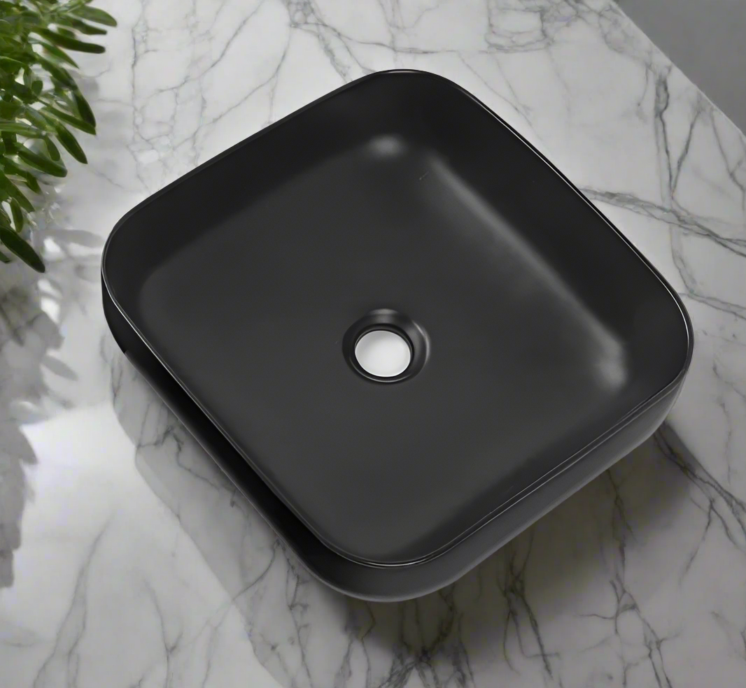 Square Above Counter Ceramic Basin – Matte Black Vanity Sink