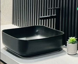Square Above Counter Ceramic Basin – Matte Black Vanity Sink