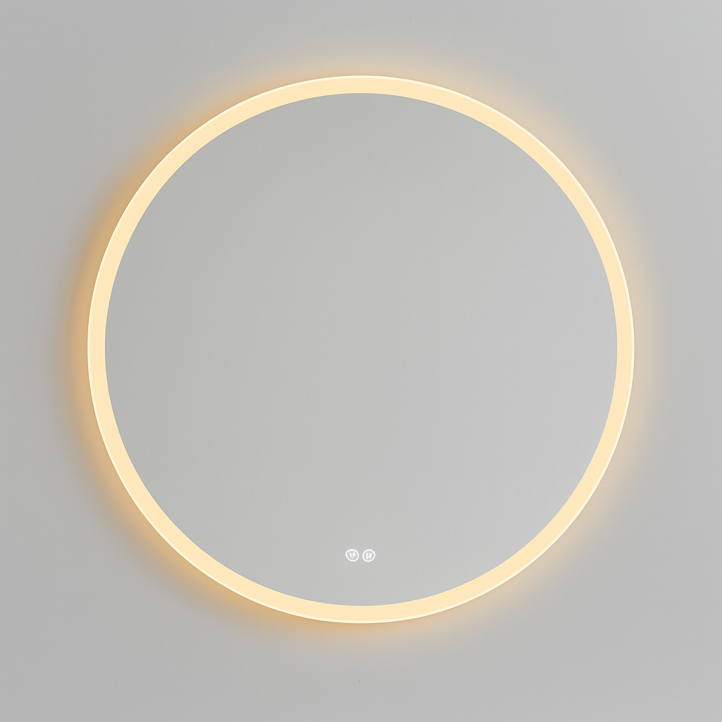 Modern Round Frameless Backlit Wall Mirror Front View