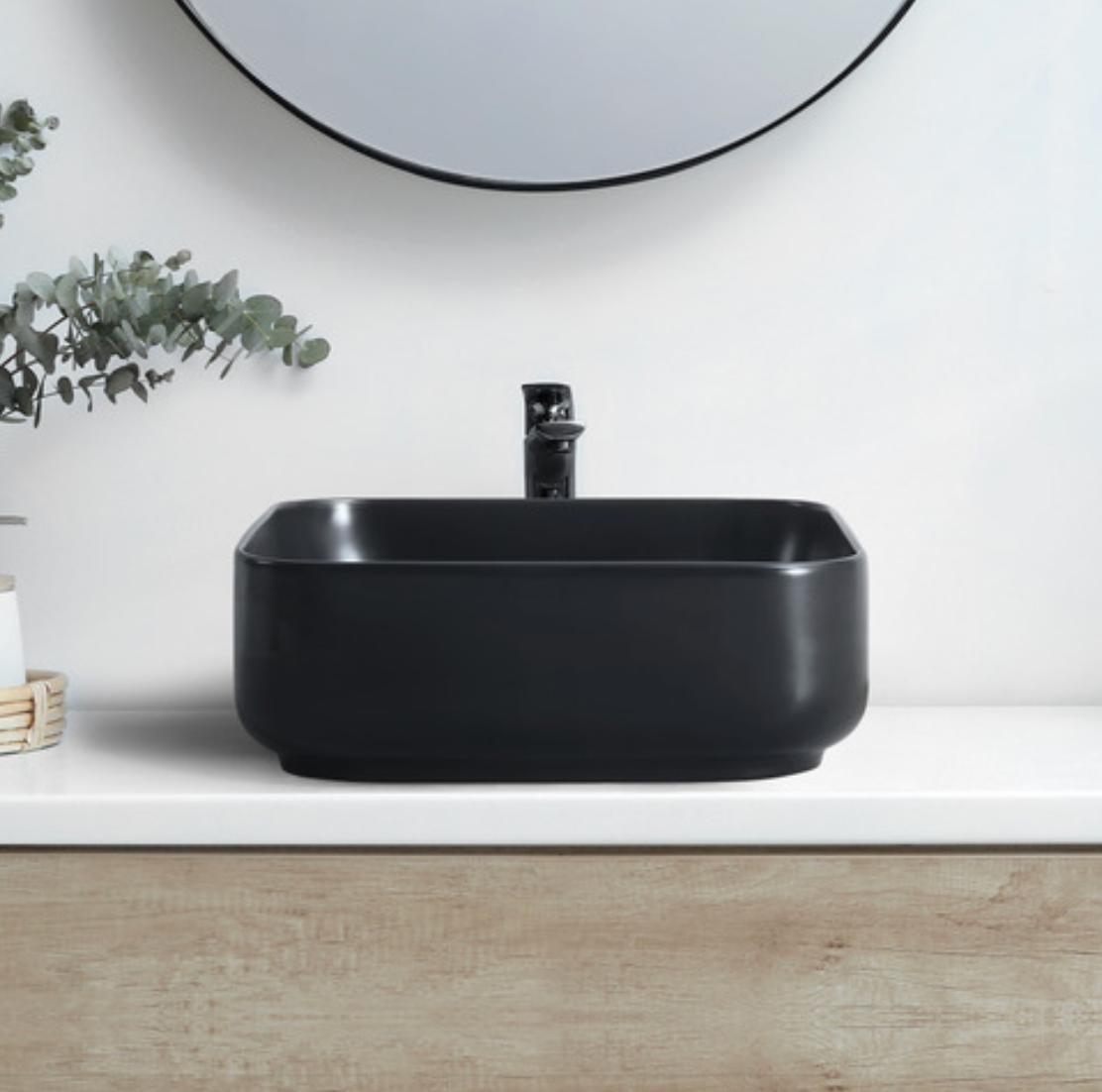 Square Above Counter Ceramic Basin – Matte Black Vanity Sink