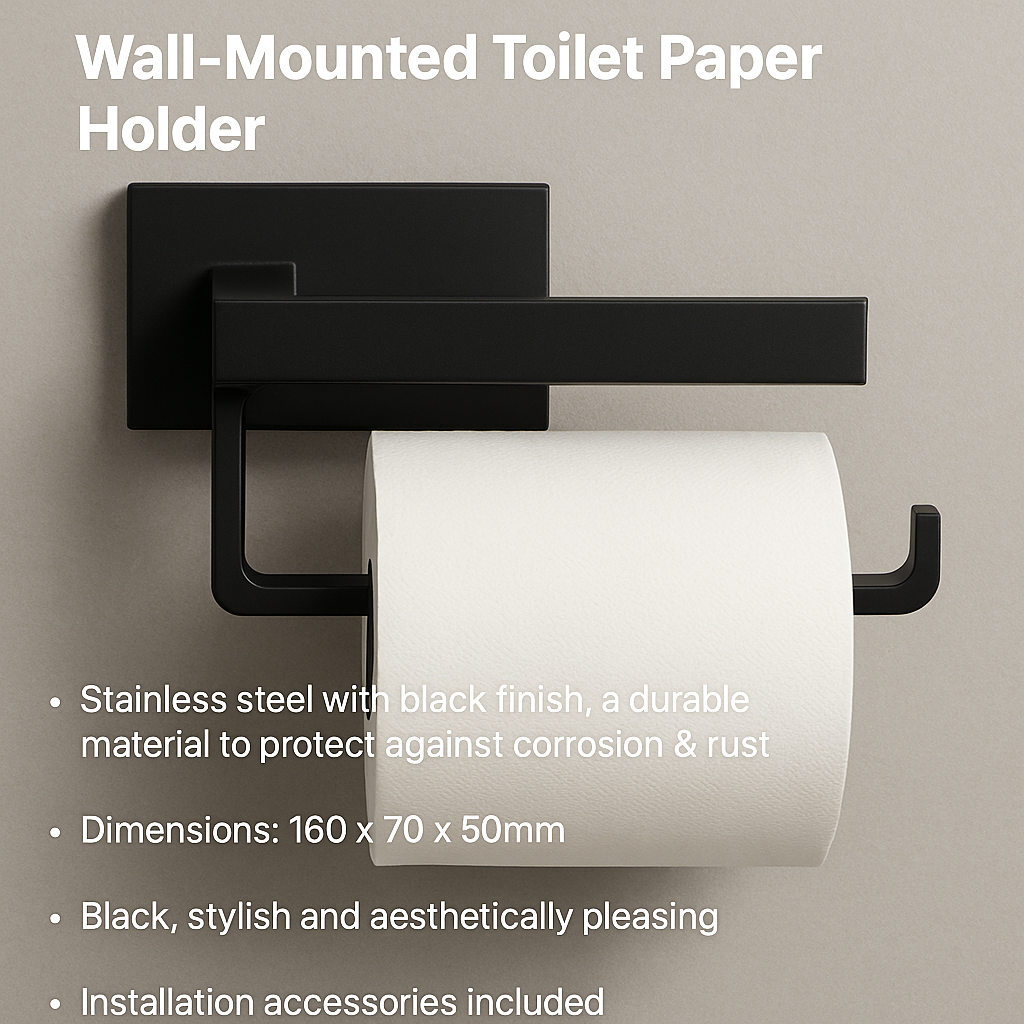 Toilet Paper Holder – Matte Black Wall Mounted Bathroom Roll Rack