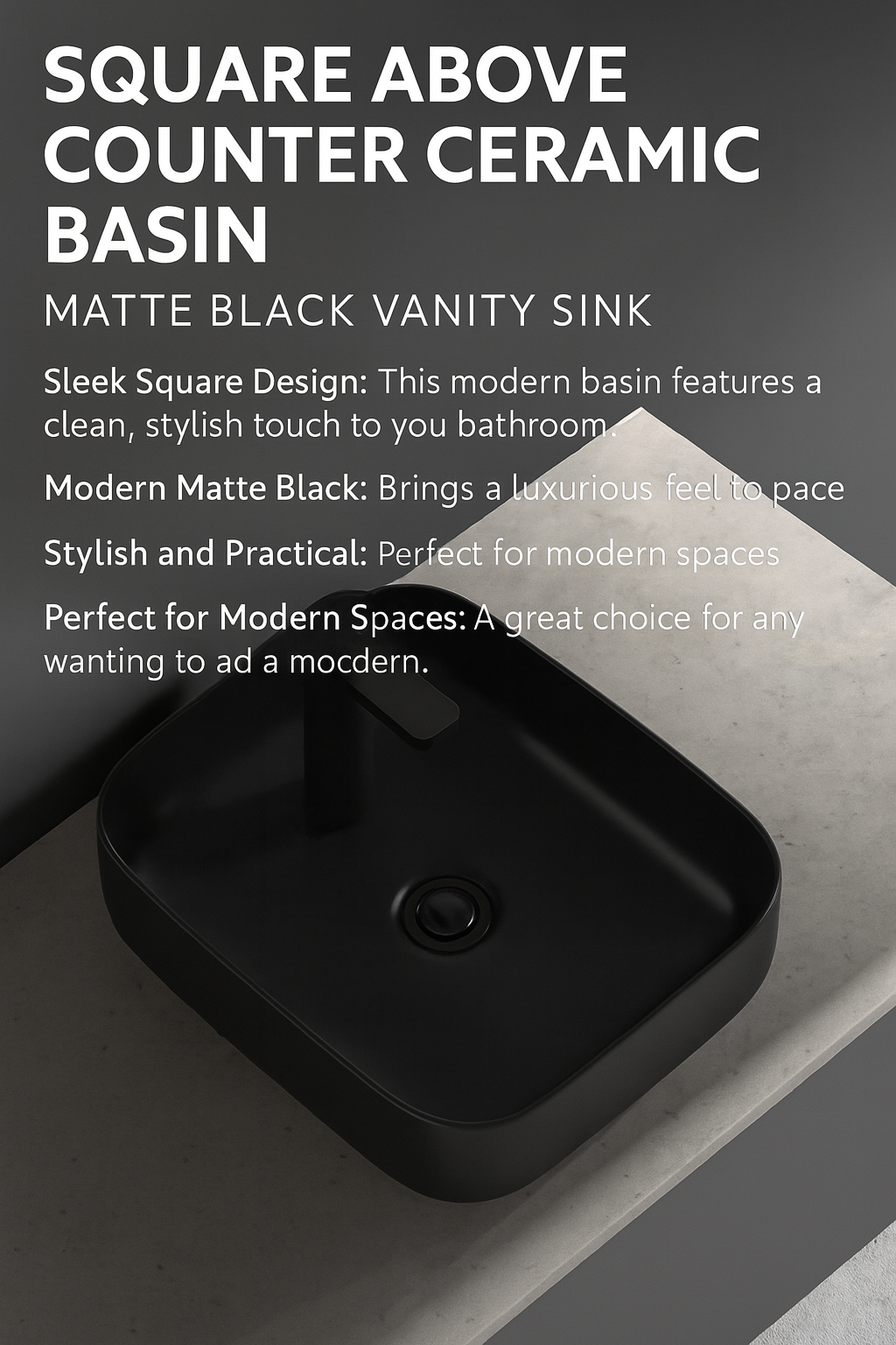 Square Above Counter Ceramic Basin – Matte Black Vanity Sink