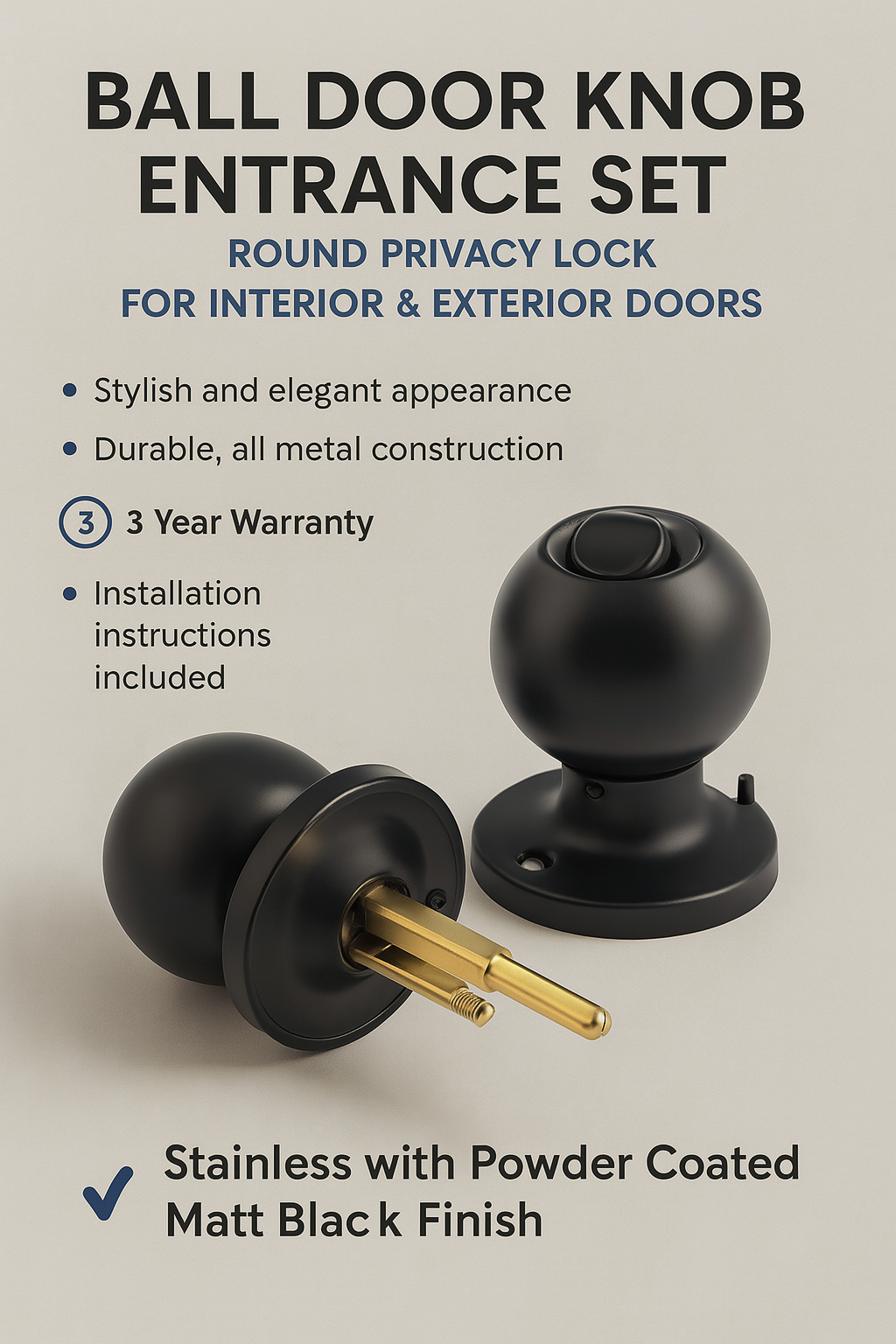 Ball door knob entrance set with key on a beige background