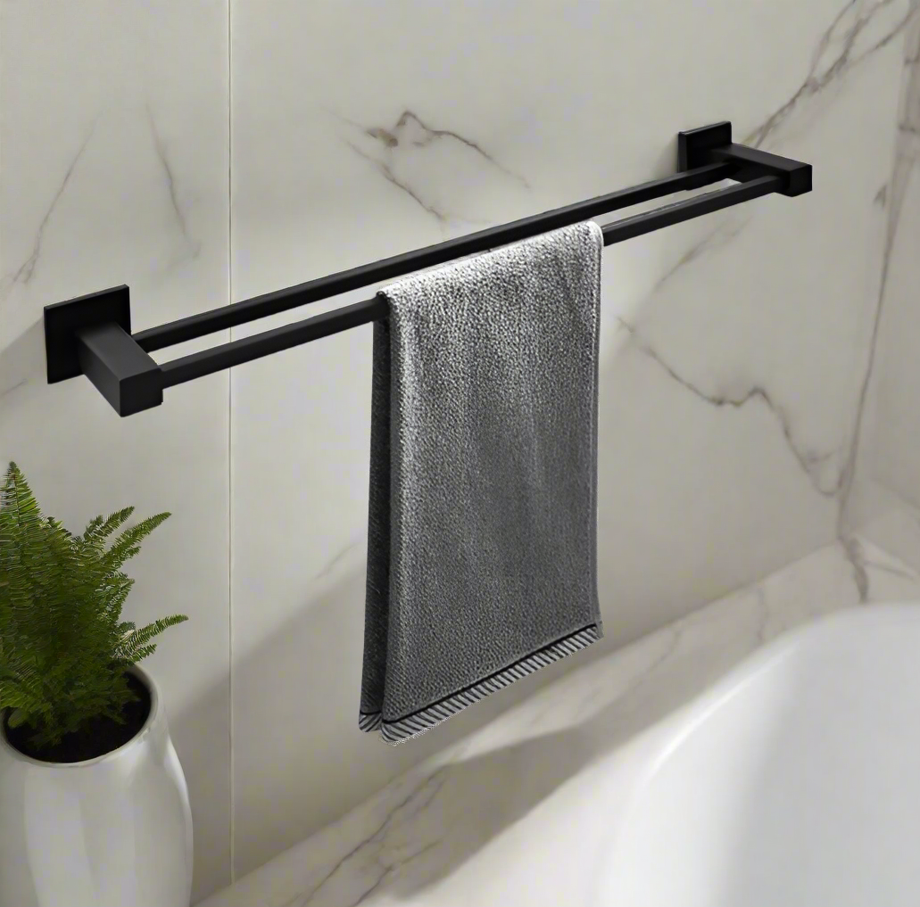 Square Double Towel Rail Rack – Wall Mounted Bathroom Holder