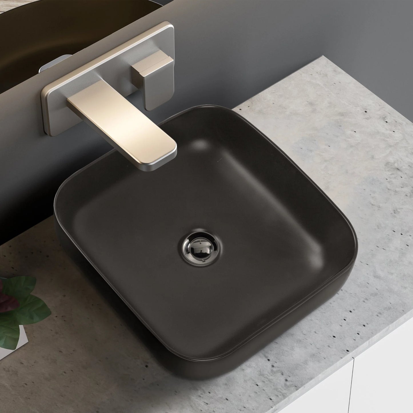 Square Above Counter Ceramic Basin – Matte Black Vanity Sink