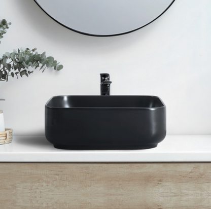 Square Above Counter Ceramic Basin – Matte Black Vanity Sink