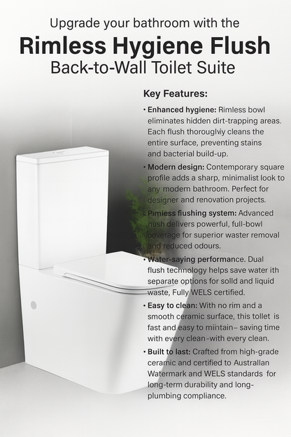 Advertisement for Rimless Hygiene Flush Back-to-Wall Toilet Suite 