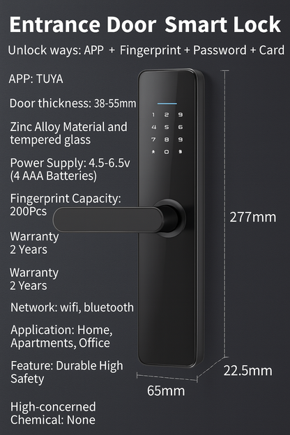 Entrance door smart lock with features and specifications 