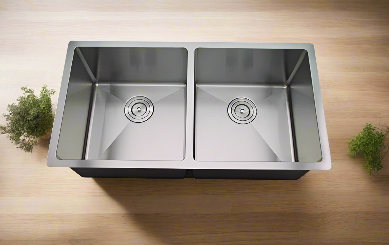Handmade Stainless Steel Kitchen Sink – Double Bowl Under/Top/Flush Mount